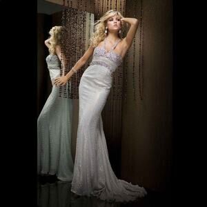 Tony Bowls Evenings Paris 1957 Halter Neck Embellished Formal Gown 6